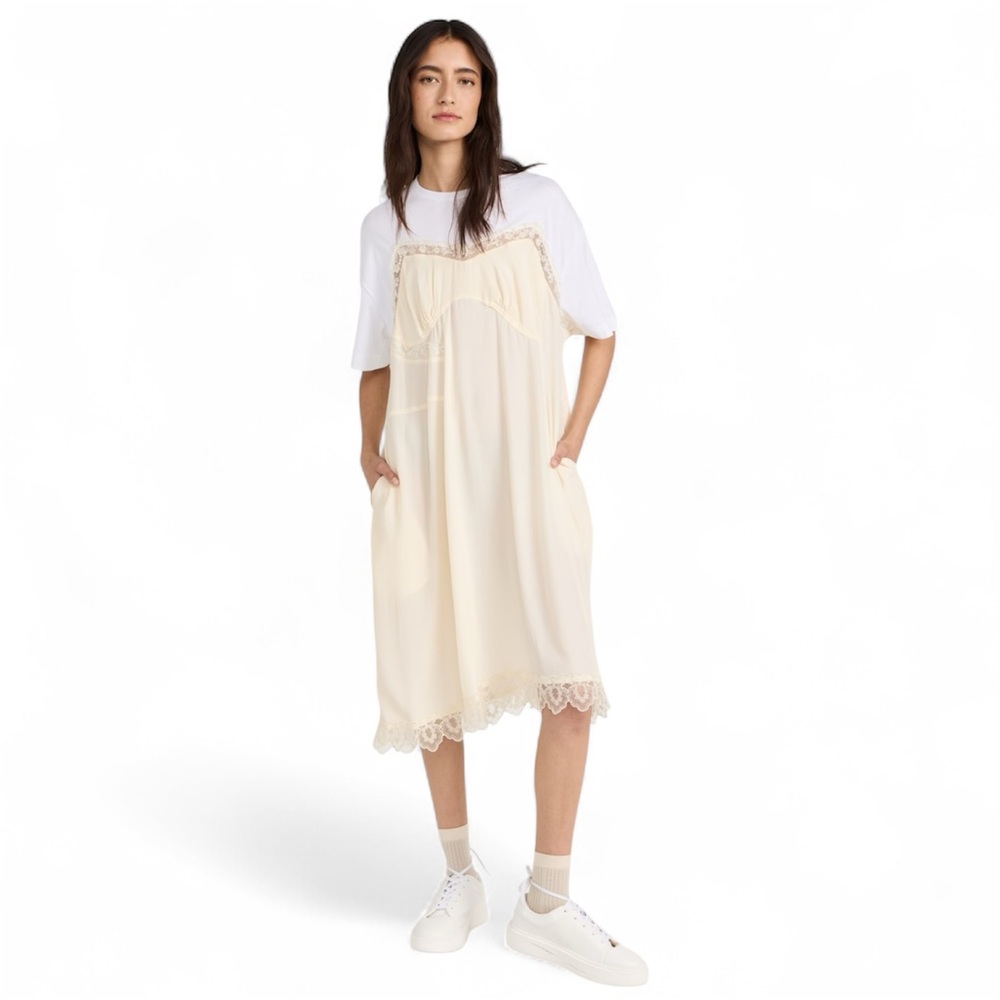 NWT Simone Rocha T-Shirt Midi Dress with Camisole Front and Lace Trim